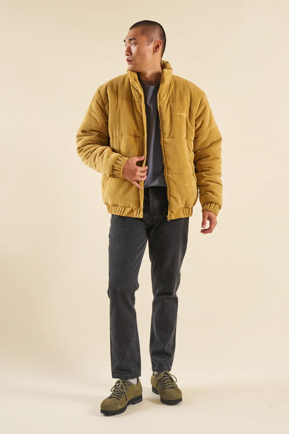 bound Mustard Cord Puffer Coat