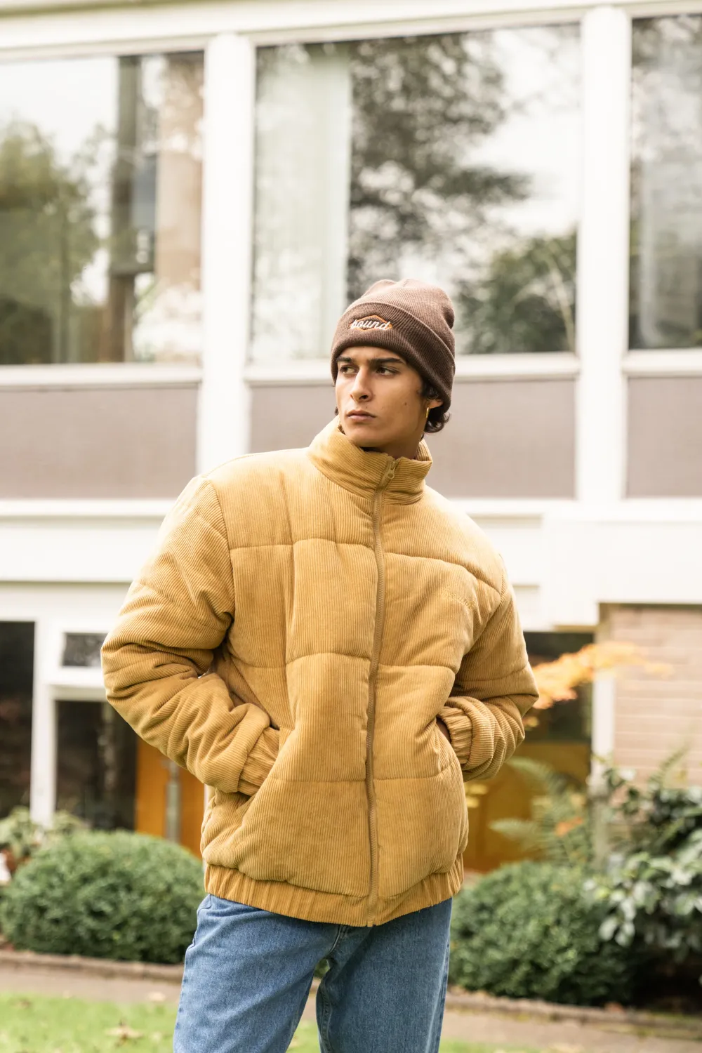 bound Mustard Cord Puffer Coat