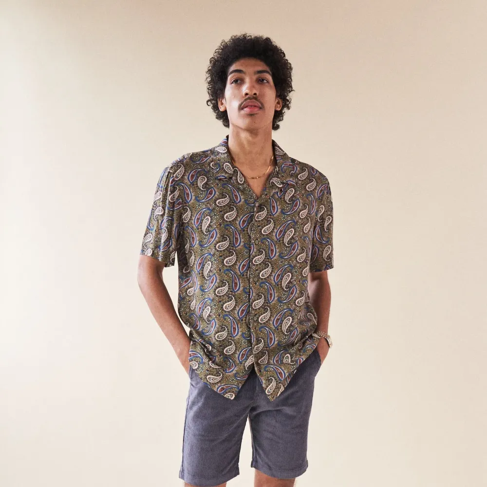 bound 'Olive' Paisley Rayon SS Shirt