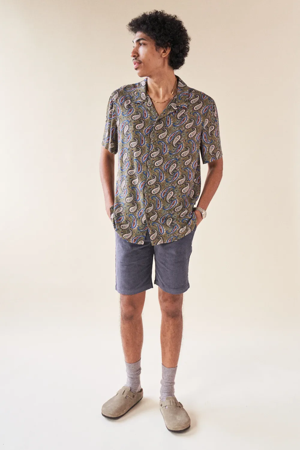 bound 'Olive' Paisley Rayon SS Shirt