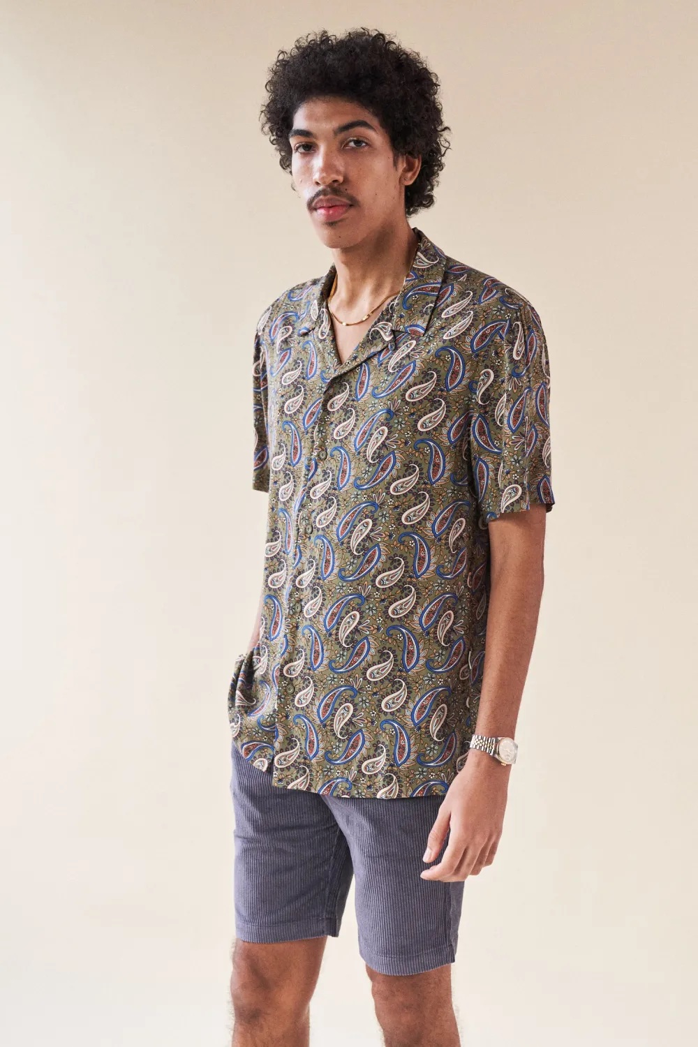 bound 'Olive' Paisley Rayon SS Shirt