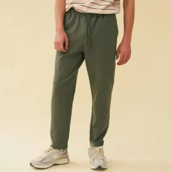 bound 'Olive' Textured Cotton Trousers