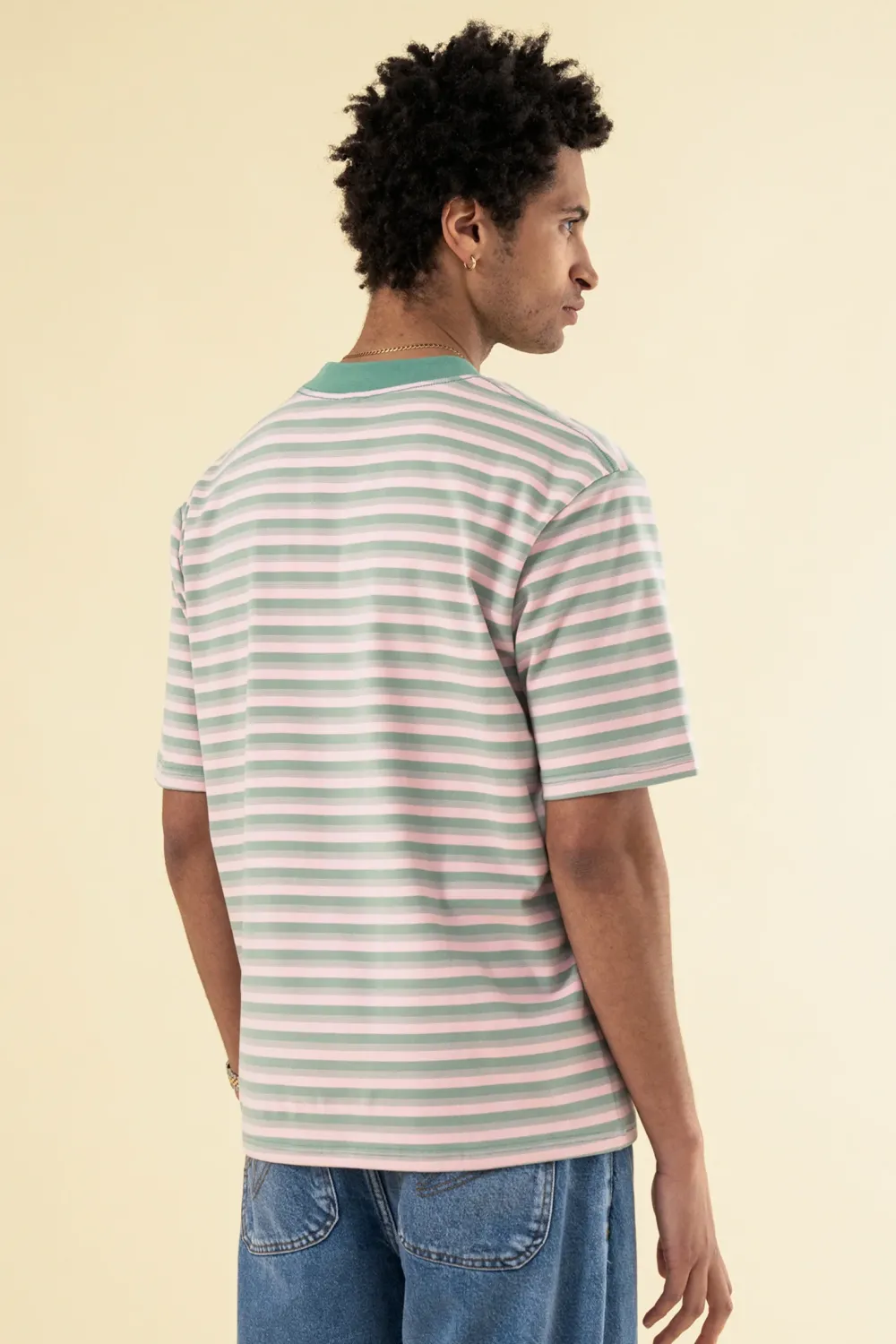 bound Peached Stripe Tee - Pink & Green