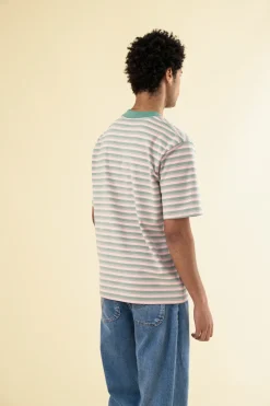 bound Peached Stripe Tee - Pink & Green