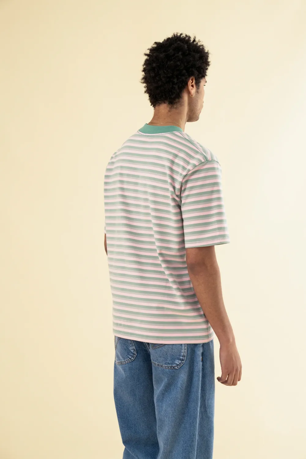 bound Peached Stripe Tee - Pink & Green