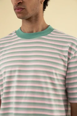 bound Peached Stripe Tee - Pink & Green
