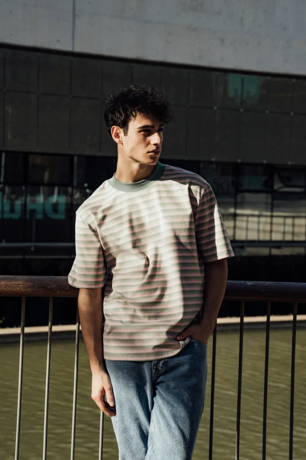 bound Peached Stripe Tee - Pink & Green