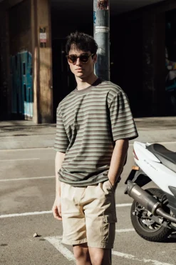 bound Peached Stripe Tee - Charcoal & Sage