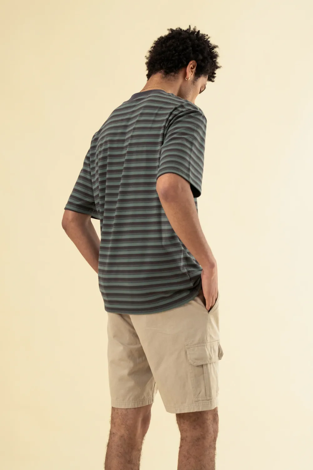bound Peached Stripe Tee - Charcoal & Sage