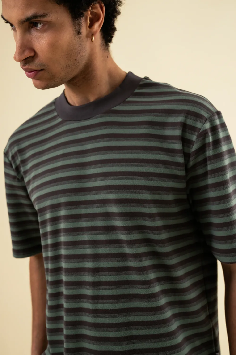 bound Peached Stripe Tee - Charcoal & Sage