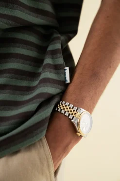 bound Peached Stripe Tee - Charcoal & Sage