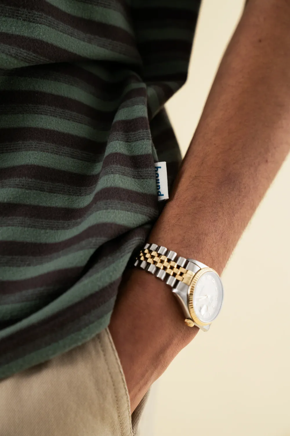 bound Peached Stripe Tee - Charcoal & Sage