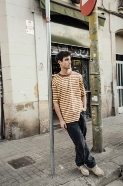 bound Peached Stripe Tee - Brown & Yellow