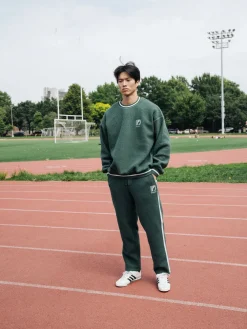 bound Reverse Fleece Grid Straight Joggers - Bottle Green