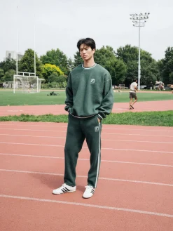 bound Reverse Fleece Grid Sweater - Bottle Green