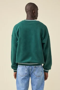 bound Reverse Fleece Grid Sweater - Bottle Green
