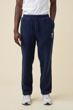 bound Reverse Fleece Grid Straight Joggers - Navy
