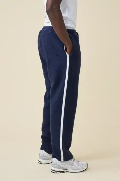 bound Reverse Fleece Grid Straight Joggers - Navy