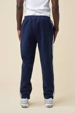 bound Reverse Fleece Grid Straight Joggers - Navy