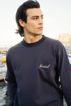 bound 'Script' Longsleeve Heavy Tee - Navy