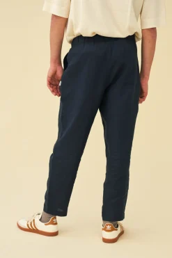 bound 'Seville' Linen Trousers - Navy