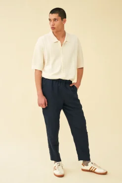 bound 'Seville' Linen Trousers - Navy