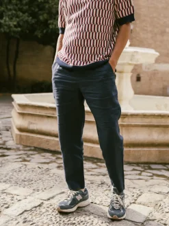 bound 'Seville' Linen Trousers - Navy