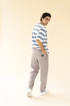 bound 'Textured Grey Cotton' Trousers