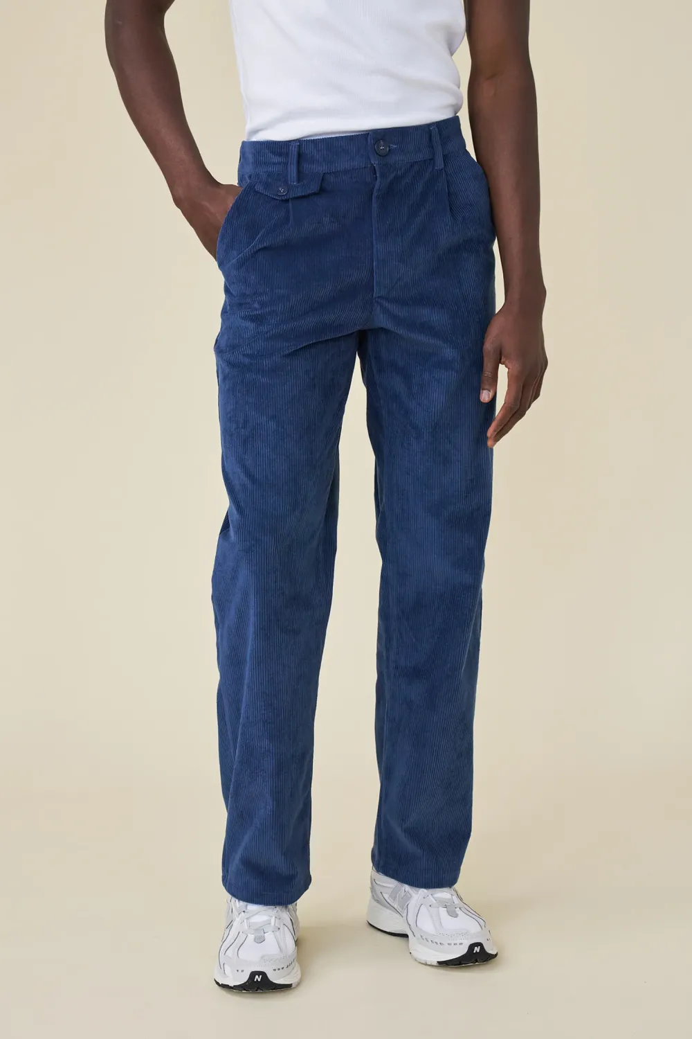 bound Wide Leg Corduroy Trousers - Dallas Blue