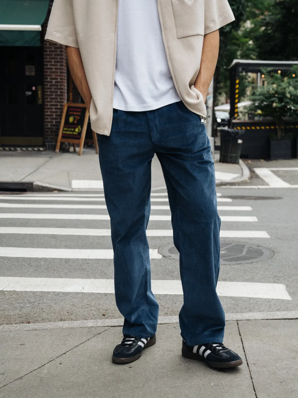 bound Wide Leg Corduroy Trousers - Dallas Blue