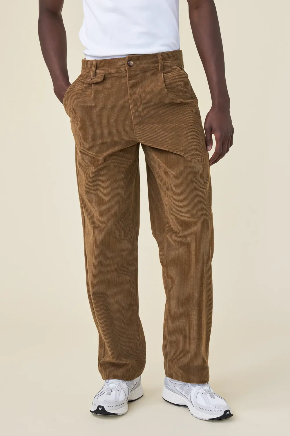 bound Wide Leg Corduroy Trousers - Pecan Brown