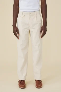 bound Wide Leg Corduroy Trousers - Light Cream