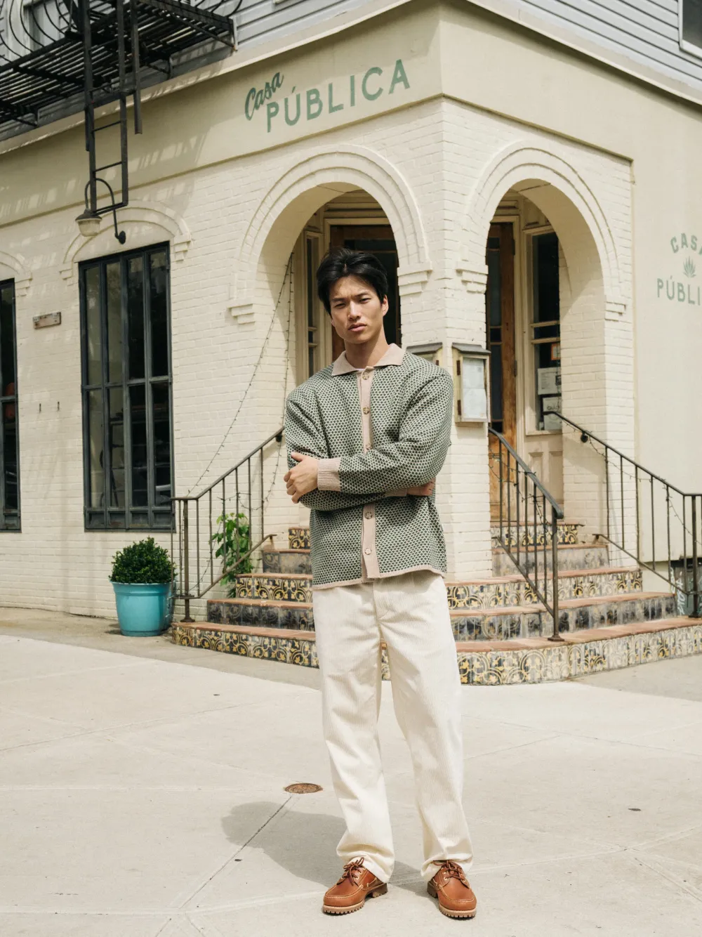 bound Wide Leg Corduroy Trousers - Light Cream
