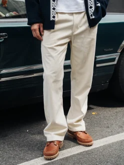 bound Wide Leg Corduroy Trousers - Light Cream