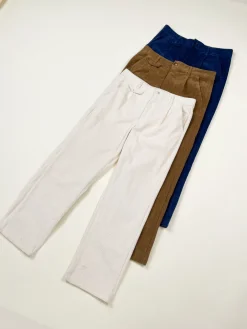 bound Wide Leg Corduroy Trousers - Light Cream