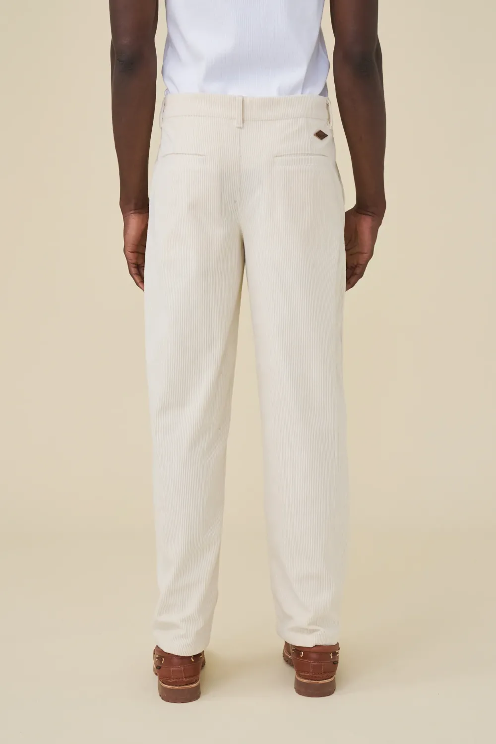 bound Wide Leg Corduroy Trousers - Light Cream