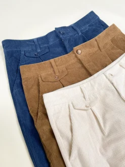 bound Wide Leg Corduroy Trousers - Light Cream