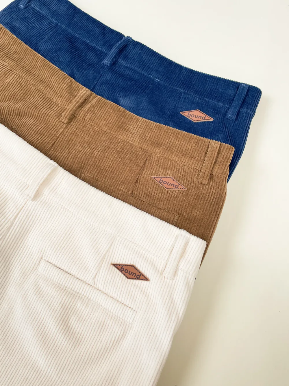 bound Wide Leg Corduroy Trousers - Light Cream