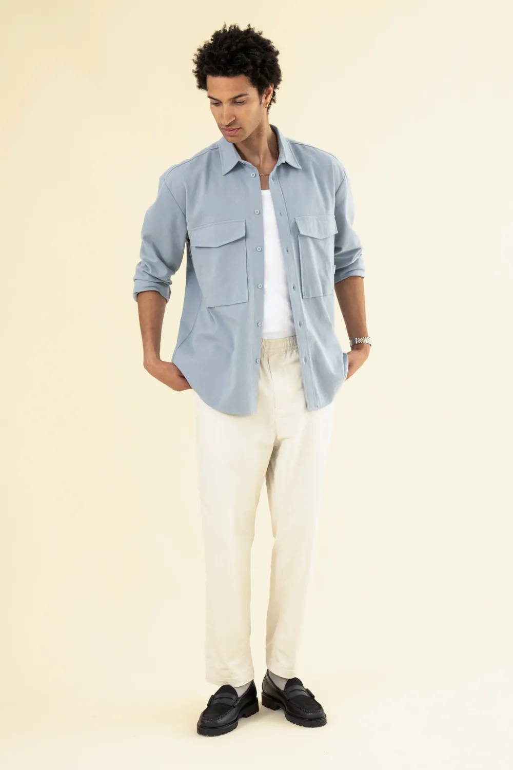 bound William Staple Cotton Trousers - Ecru