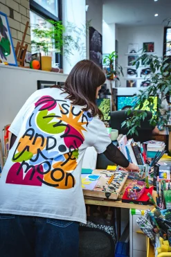 C.D x UN:IK 'Sun and Moon' Washed Tee - Ecru
