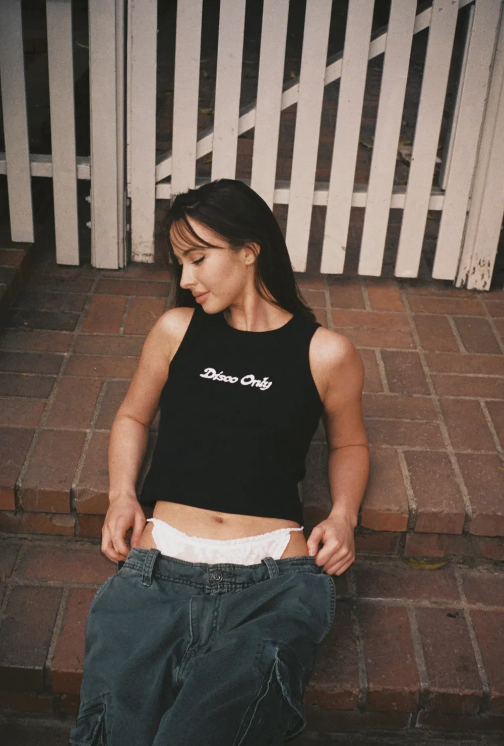 DISCO ONLY WMNS 'Logo' Embroidered Organic Rib Tank - Black