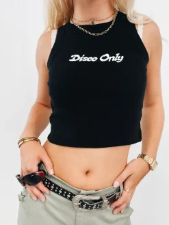 DISCO ONLY WMNS 'Logo' Embroidered Organic Rib Tank - Black