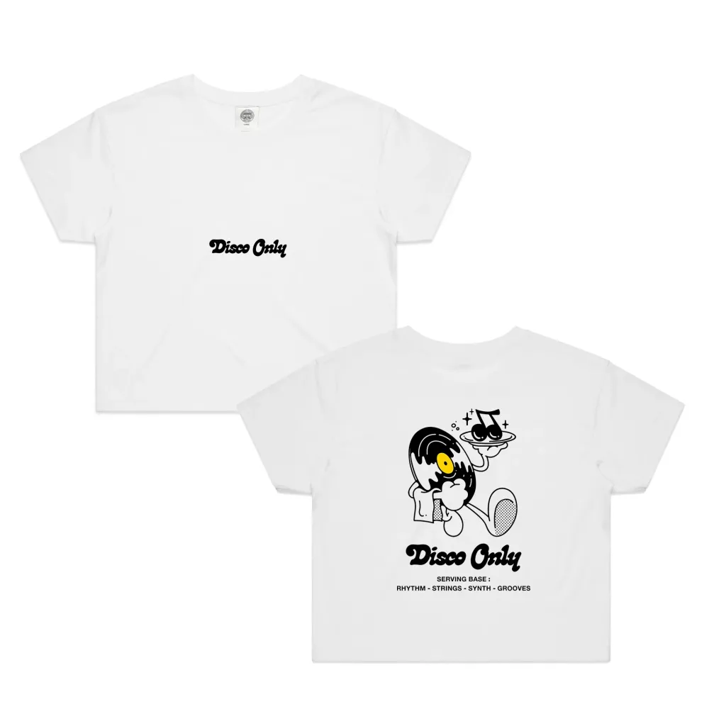 DISCO ONLY WMNS 'Play It Twice V2' Cropped Tee - White