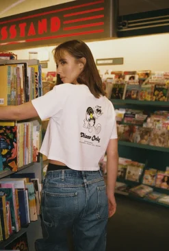 DISCO ONLY WMNS 'Play It Twice V2' Cropped Tee - White