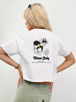 DISCO ONLY WMNS 'Play It Twice V2' Cropped Tee - White