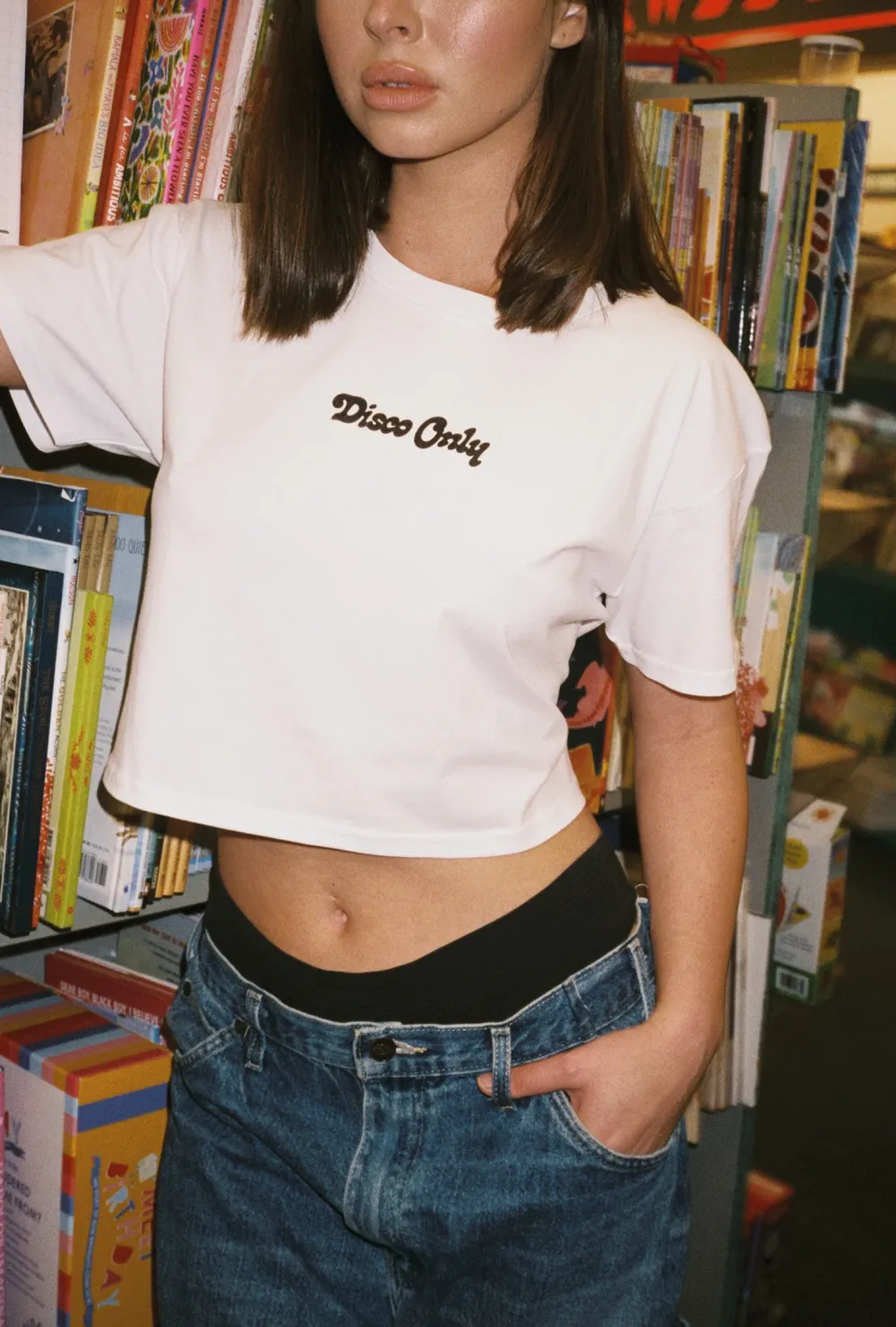 DISCO ONLY WMNS 'Play It Twice V2' Cropped Tee - White