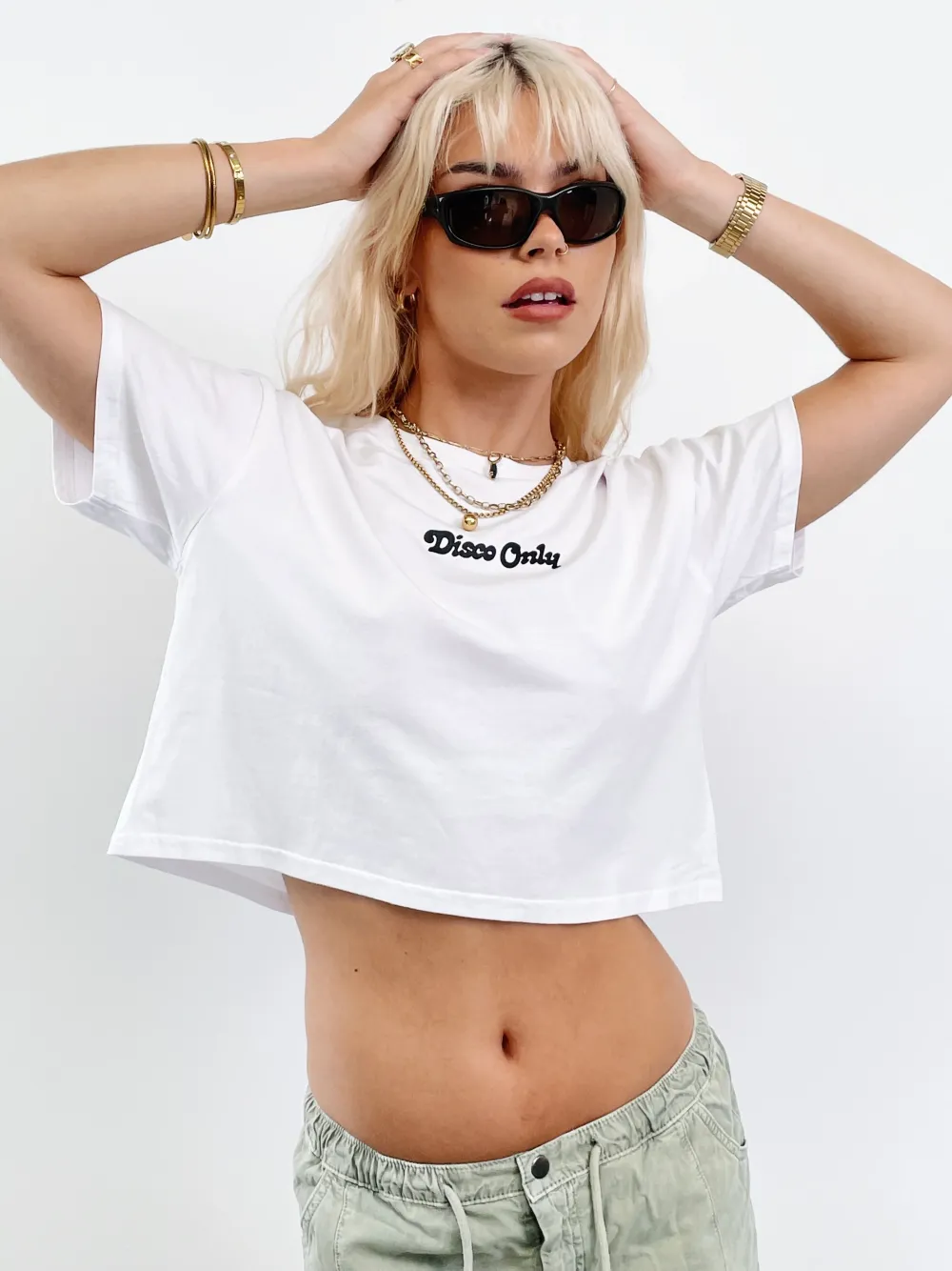 DISCO ONLY WMNS 'Play It Twice V2' Cropped Tee - White