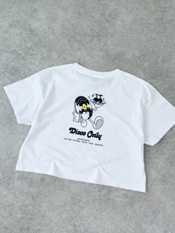 DISCO ONLY WMNS 'Play It Twice V2' Cropped Tee - White