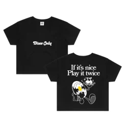 DISCO ONLY WMNS 'Play It Twice V2' Cropped Tee - Black