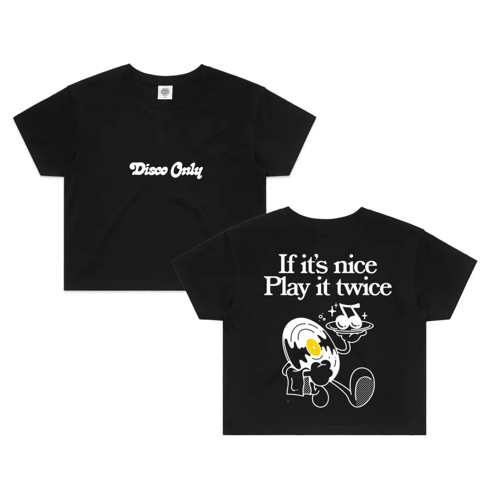 DISCO ONLY WMNS 'Play It Twice V2' Cropped Tee - Black